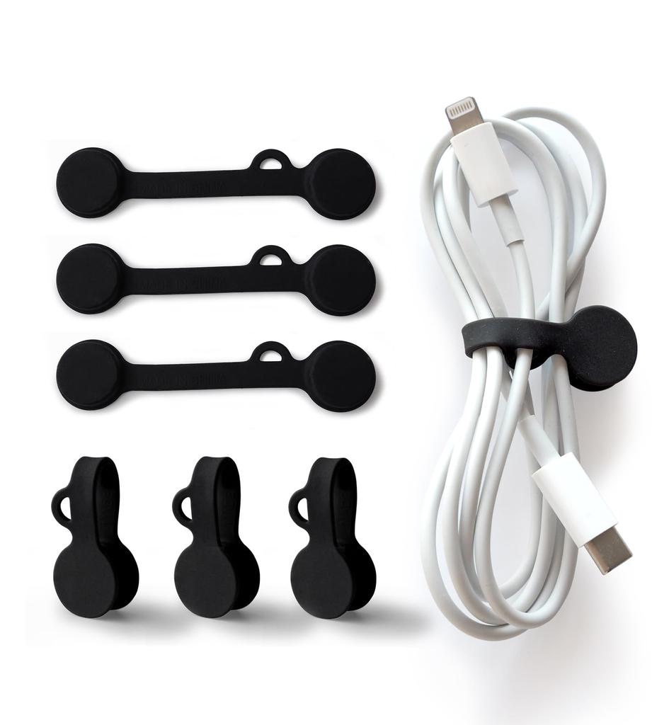 AZUSA Strong Magnetic Cable Ties with Pairing Holes To Prevent Loss (Pack of 6) Cable Clips, Organizer, Magnetic, Silicone, for Cable Management