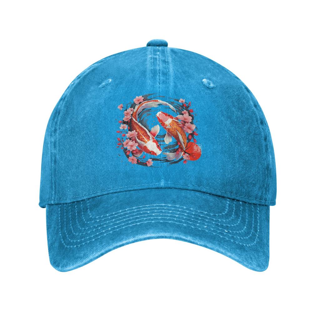 Carpe Koï Japonaise Fleur de Cerisier Casquettes de Baseball Décontractées Usées Lavées Snapback Style Unisexe Extérieur Été Chapeaux Casquette Cadeau