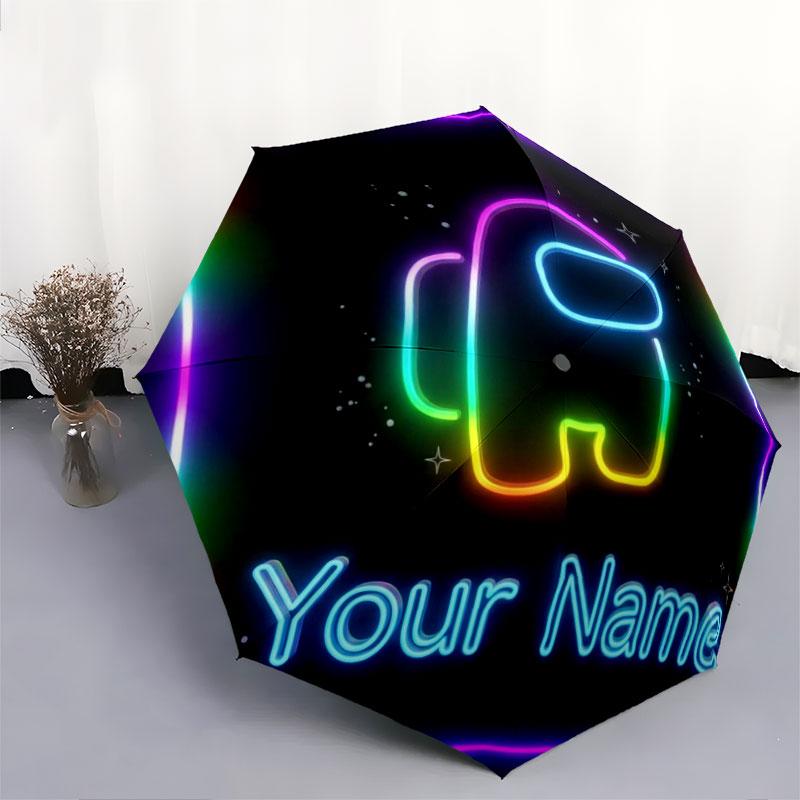 1 PC Automatic Folding Umbrella - Among Us Custom Name Pattern, Portable & Foldable Design with 8 Ribs, Christmas Birthday Gifts