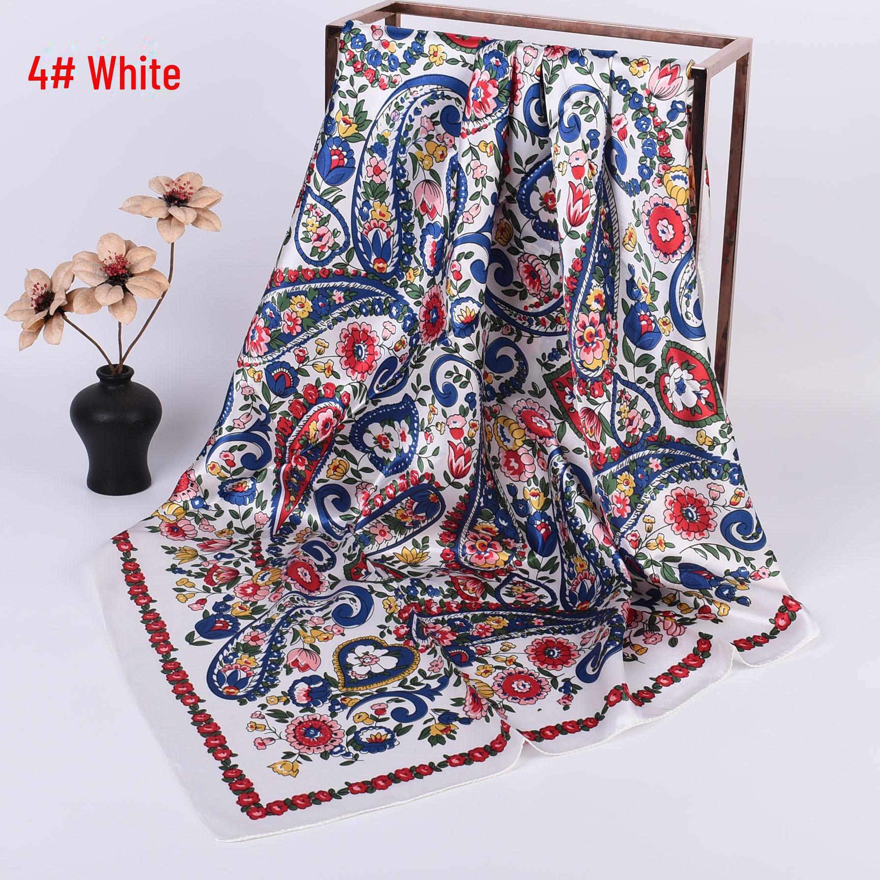 

Шелковый атласный шарф с узором «Кешью» осень/зима 90x90 см 90cm*90cm белый