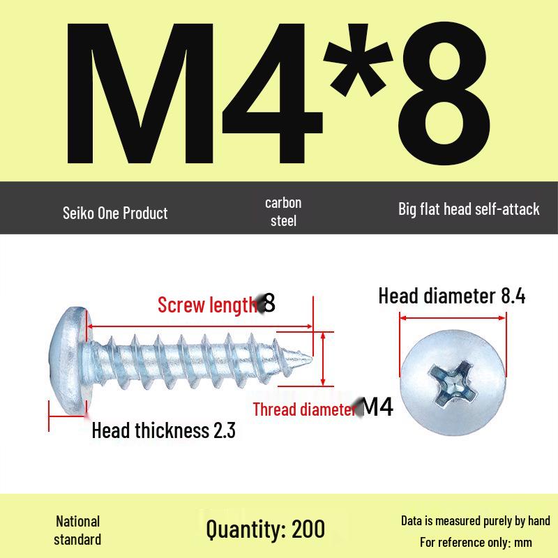Galvanized M3 Phillips Flat Head Self-Tapping Wood Screws, High-Strength, Large Head