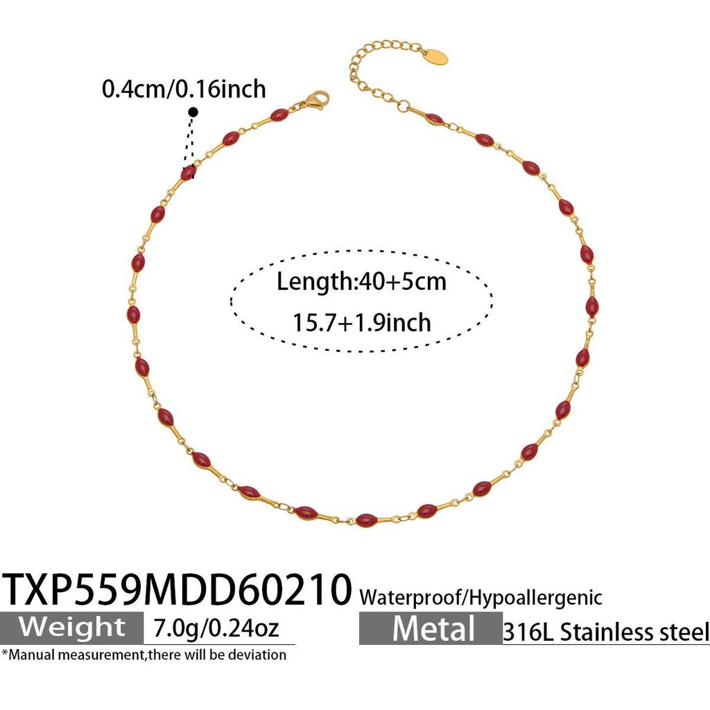 European Style Dopamine Color Block Necklace & Bracelet Set: Stainless Steel Drip Oil, Clavicle Design, Simple & Stylish Personality.
