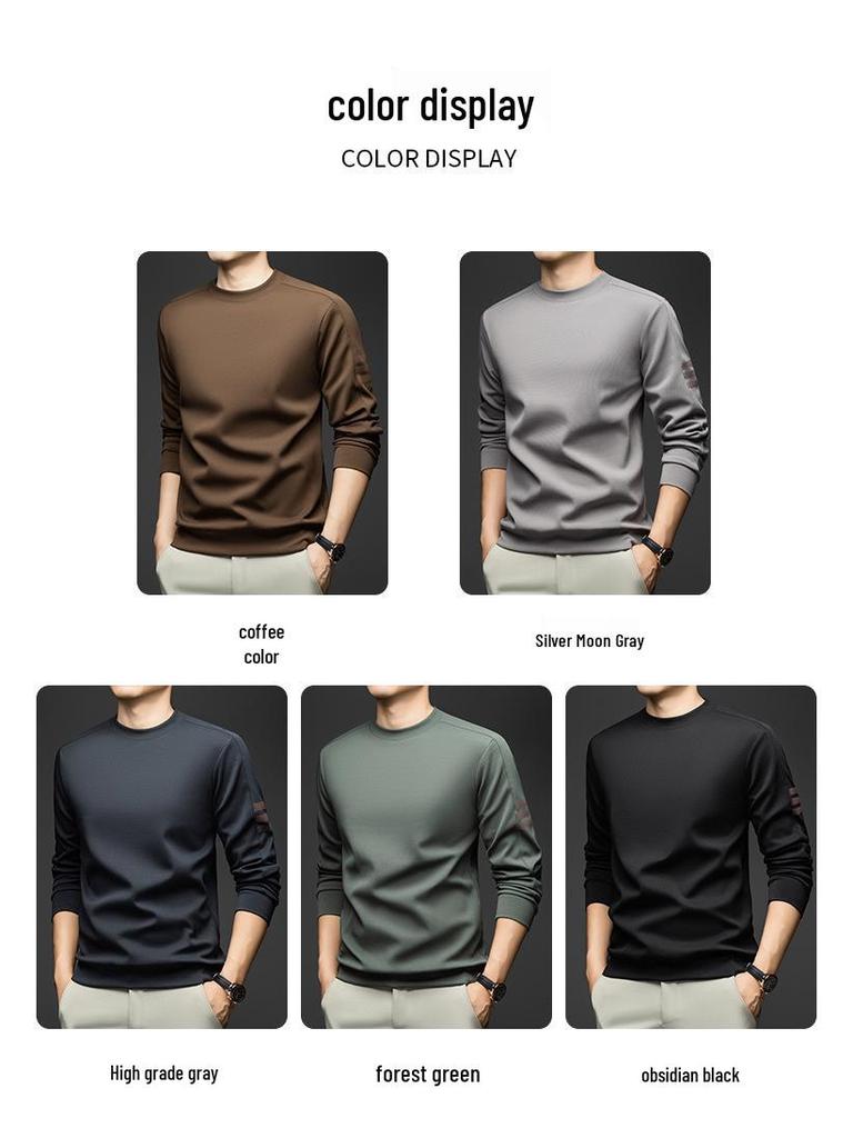 Spring & Autumn Men's Versatile Long-Sleeve Round Neck Solid Color Casual Hoodie - Fashion T-Shirt for Middle-Aged & Young Men