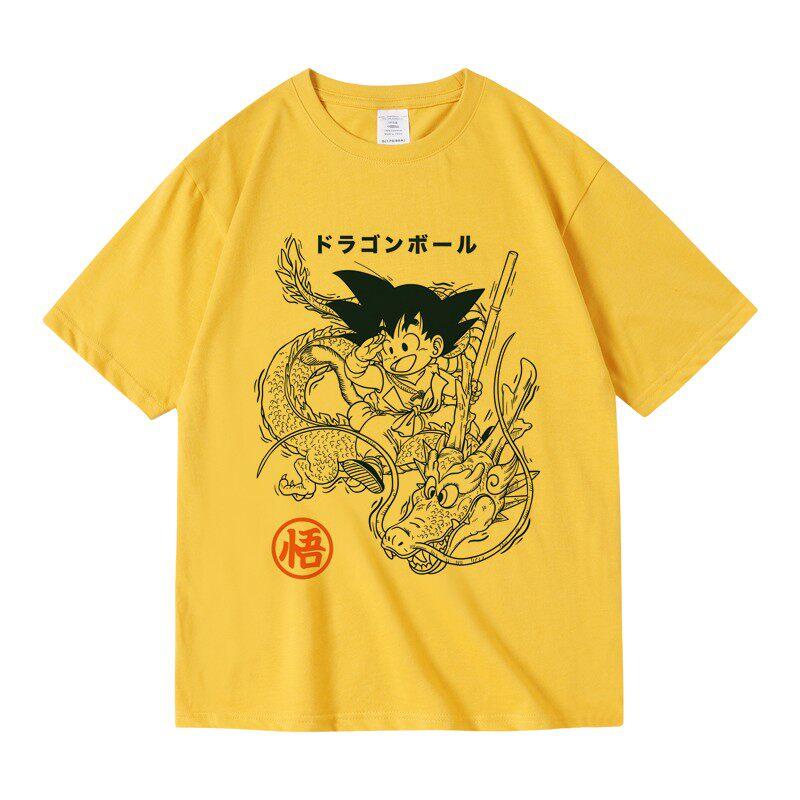 Minimalist Kanji Vintage Dragon Ball Goku Shenron TShirt Line Art Graphic Tee Crew Neck 100 Cotton Streetwear Fashion Tops