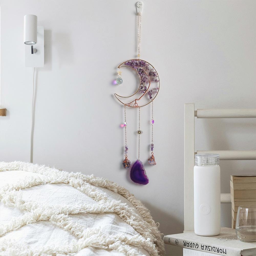 Natural crystal gravel moon chimes handicrafts DIY sun pendant amethyst sun catcher
