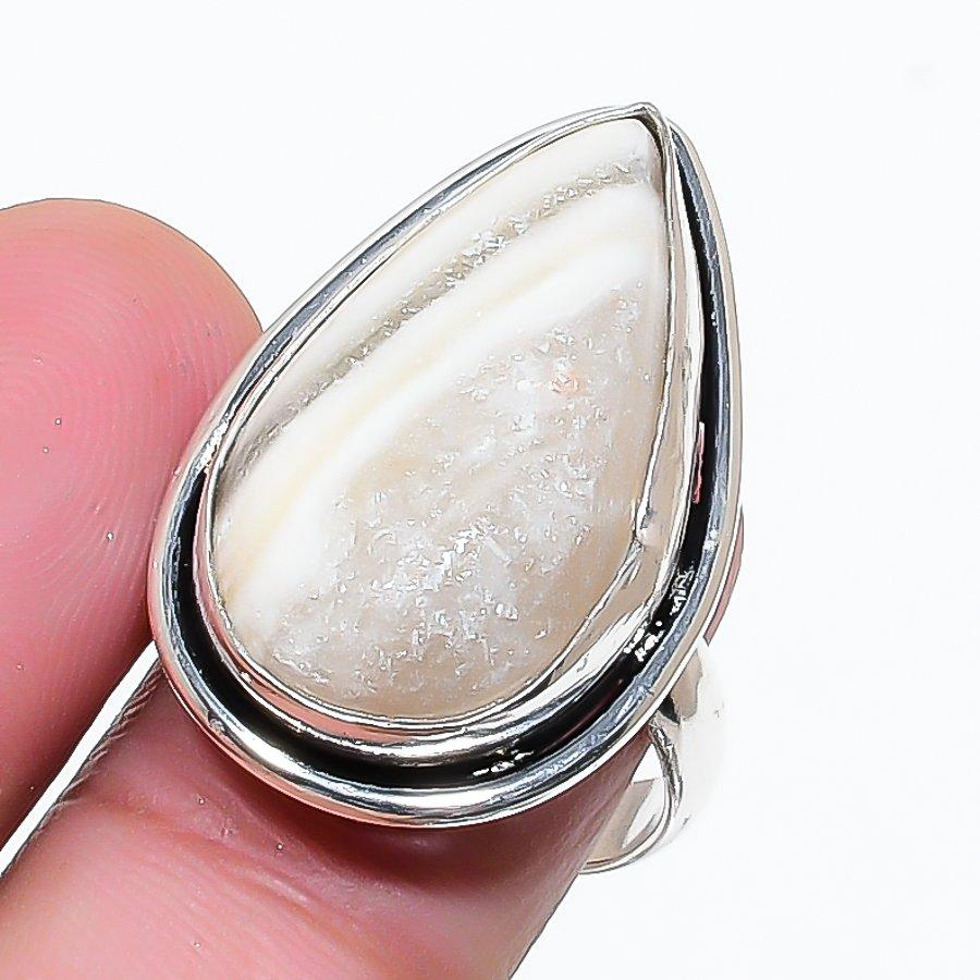 Natural Calcite Agate Gemstone 925 Sterling Silver Jewelry Ring Size 6.5 AR-17696
