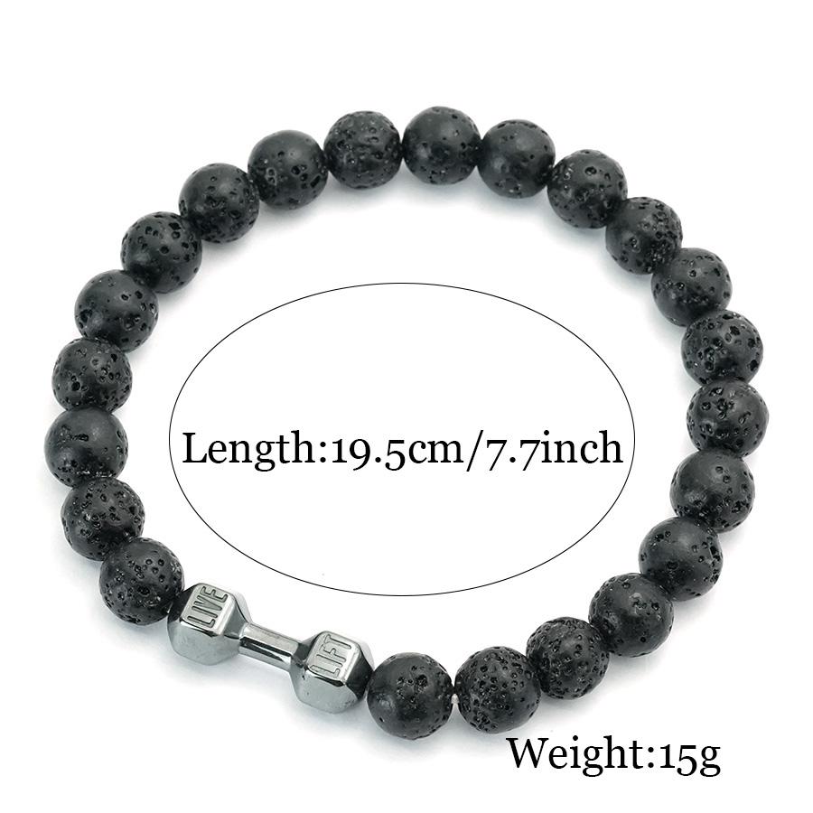 Minimalist Dumbbell Bracelet For Men 8mm Volcanic Stones Hematite Meditation Healing Braslet Motorcycle Cool Riding Accessories