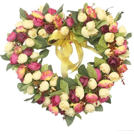 Florist Flower Wreath Rose Garland for Home Wall Wedding Decoration (Champagne-Heart-Shaped) Champagne-heart-shaped
