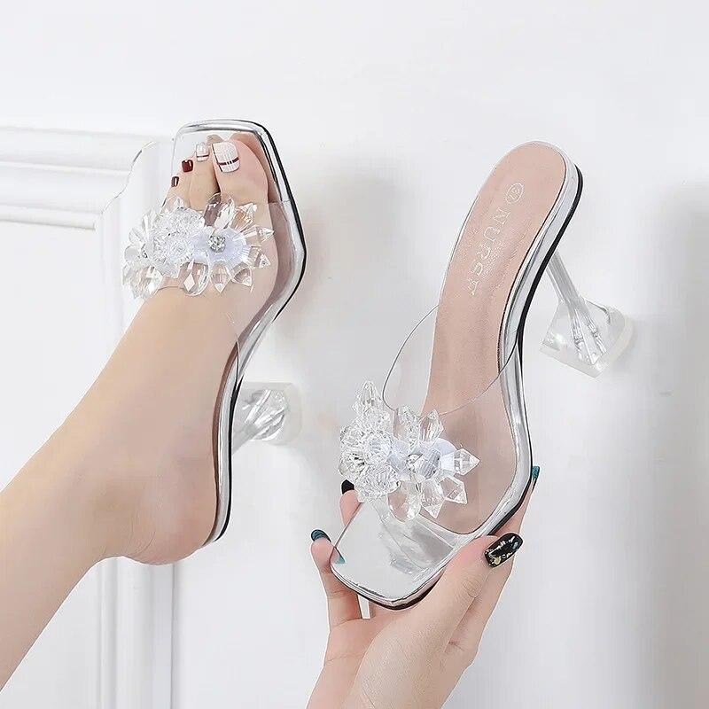 Letnie buty damskie na wysokim obcasie sandały kwiaty modne markowe buty damskie kwadratowe obcasy 9cm duży rozmiar 42