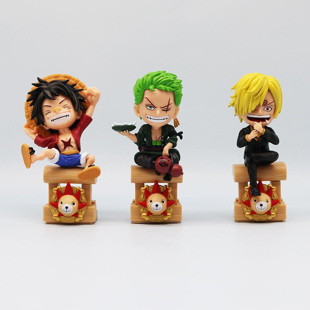 One Piece Q Version Luffy Sanji Sitting Posture Action Figure Model Car Desktop Ornament Accessorie Cartoon Decor Toys