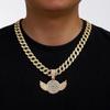 New Creative Full Diamond Wings Alloy Pendant, European and American Trendy Necklace, Hip Hop Cuban Chain Necklace