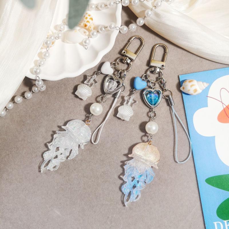 Ocean Theme Elegant Jellyfish Pendant Keychain Durable Metal Bag Phone Charm for Women Daily Gift