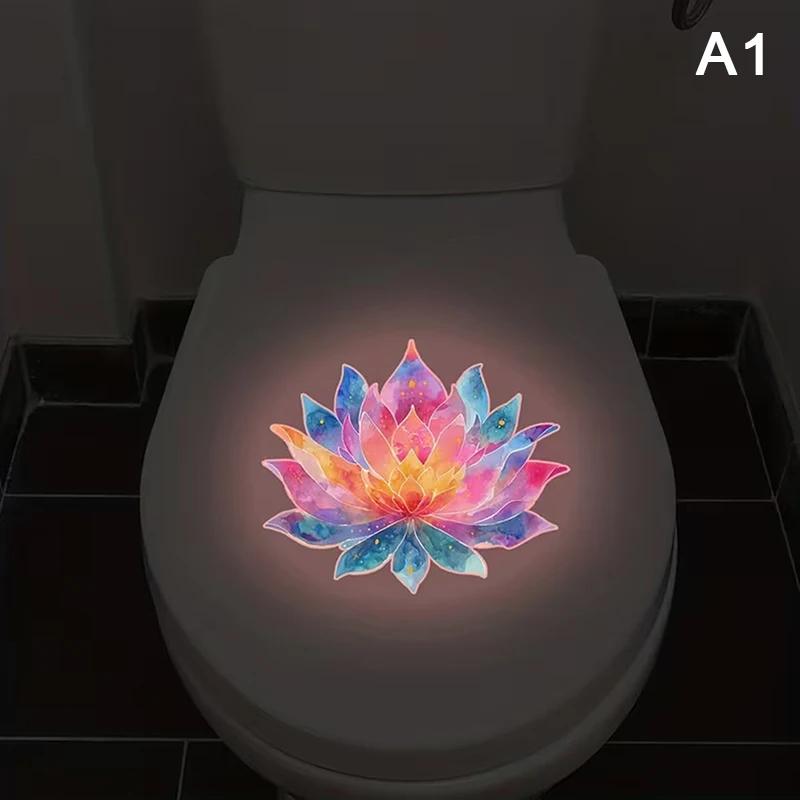 Glow-in-the-Dark Flower Toilet Lid Sticker Self-Adhesive Luminous Bathroom Decor Night Glow Removable Wall Decal