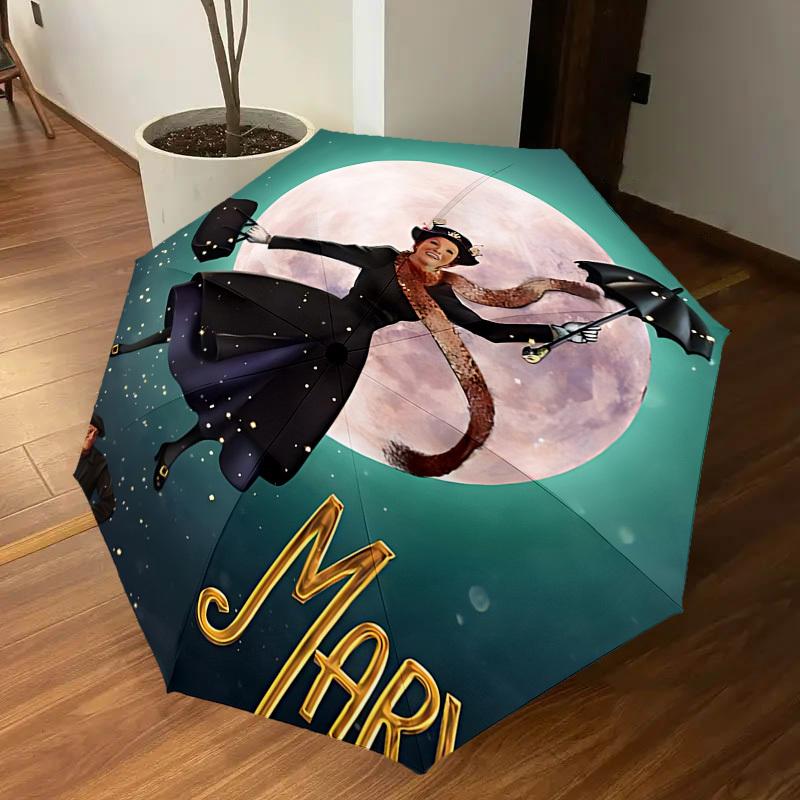1PC Mary Poppins Automatic Open/Close Umbrella with Windproof, 8-Rib Sturdy Canopy, Durable Ribs, Fashionable Design,1281A