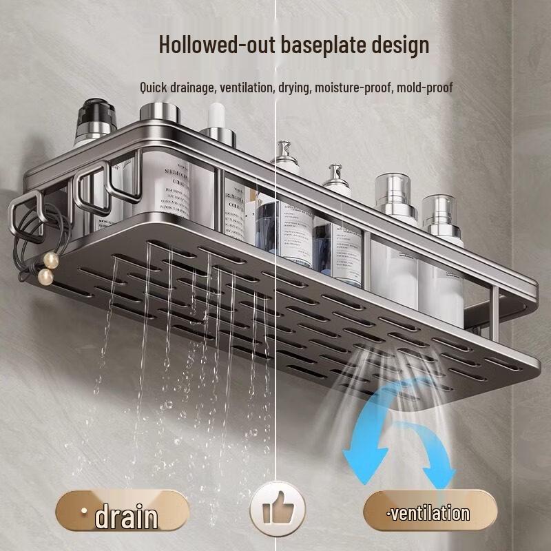 Punch-Free Aluminum Bathroom Storage Shelf