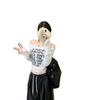 MR [Tmall Quality] Spice Girl Style Shoulder Letter Printed T-Shirt Women's Early Autumn Slim and Skinny Short Top