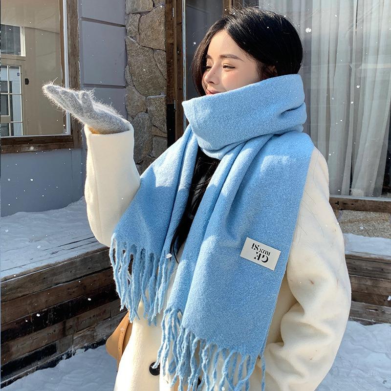 Haze blue imitation cashmere scarf women's new winter atmosphere scarf couple student men's shawl