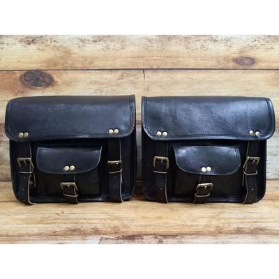 Leather Motorcycle Saddle Bag Black Pouch Saddlebags Panniers 2 Side Motorbike Bag Set of 2 Bags