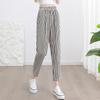 Women's Casual Vertical Striped Comfortable Breathable Elastic Waist Belted Daily Wear Casual Tapered Crop Pants With Pockets