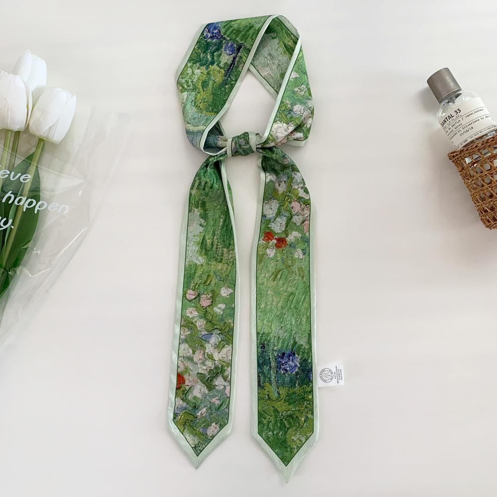 High Grade Hairband Silk Feel Neckerchief Women Scarf Long Skinny Headbands Cute Tie Scarves Luxury Print Bag Scarf For Ladies