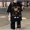 Korean Fashion Streetwear Hip Hop Rock Casual Short Suit Funny Bear Tshirts Shorts 2 Piece Set Summer Tracksuit Clothes For Men