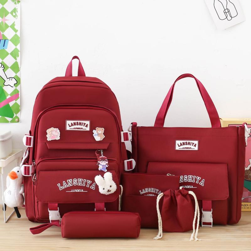 Korean Version Instagram Backpack Five Piece Set Primary School Girl Backpack Forest Junior High School High Capacity Backpack