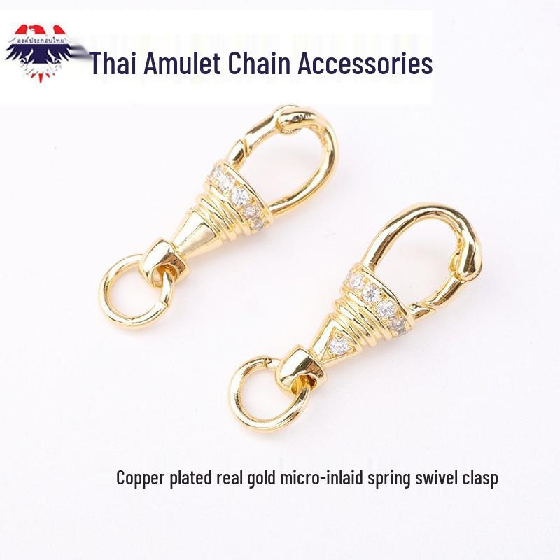 

Тайская цепочка для амулетов с вращающимся быстросъемным лобстером, инкрустированным цирконами золотой