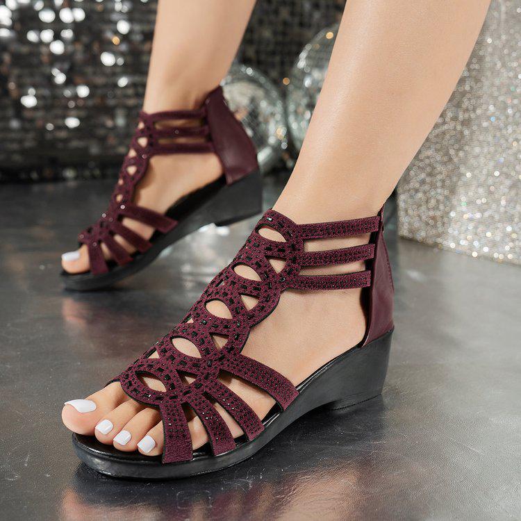 

2024 Women s Soft Leather Roman Sandals: Fashionable, Comfortable, Hollow Out Design 39 вина червоного кольору