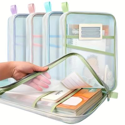 1PC Nylon Zippered Folder with Transparent Front Panel and Zippered Pocket - Suitable for School, Office, Travel - Portable File Storage Organizer