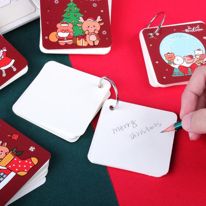 80pcs/packChristmas Iron Ring Binder Loose-leaf Ring Binder Christmas Stocking Christmas Tree Reindeer Portable Pocket Notebook