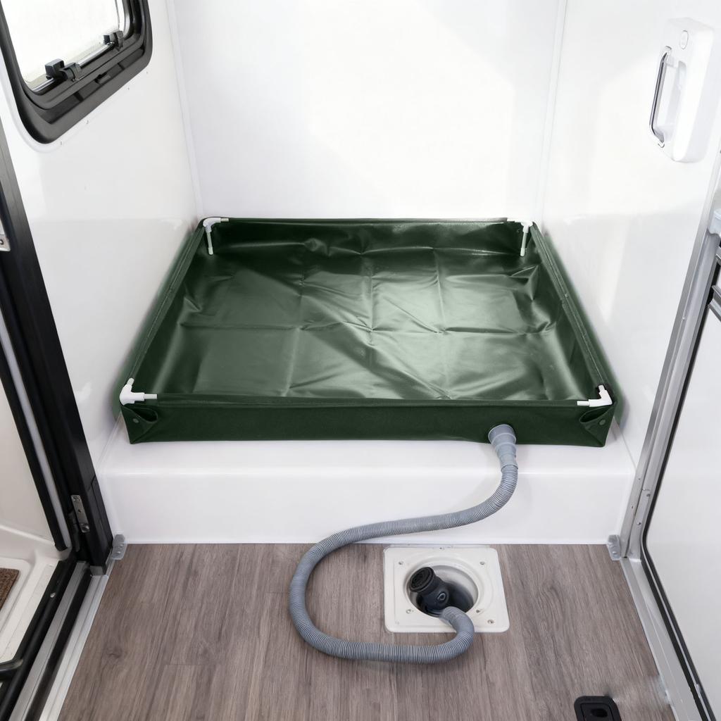 Portable Shower Pan Foldable Shower Base Floor with Detachable Drain Pipe for Camping RV Outdoor Indoor