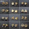 Korean Daisy Ear Studs for Women Small Cherry Mushroom Skull Lock Key Stainless Steel Earrings Piercing Body Jewelry Accessories