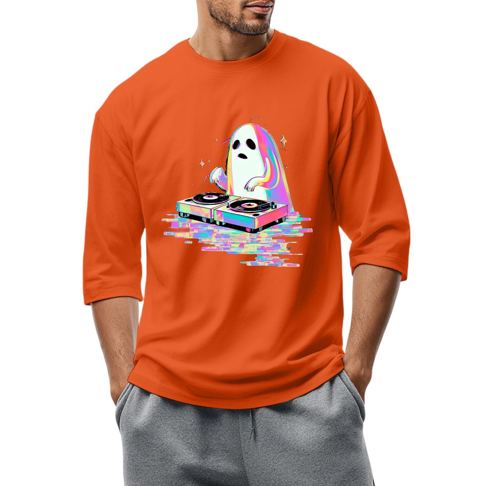 Мужская повседневная модная футболка с круглым вырезом и рукавом три четверти L оранжевый 1960₽