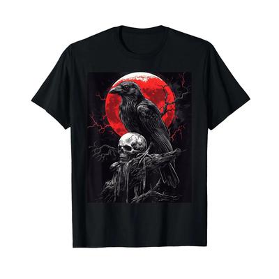 Raven Skull Moon Dark Gothic Black Crow T Shirt Vintage Stylish Breathable Homme Versatile Graphic Soft