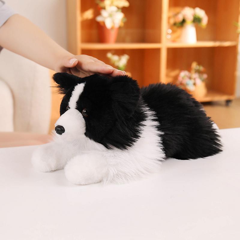 Liftlike Schwarz-Weiß Border Collie Plüschtier Weiches Stofftier Welpe Tier Spielzeug Heimdekoration Begleitpuppe Geburtstag Feiertagsgeschenk