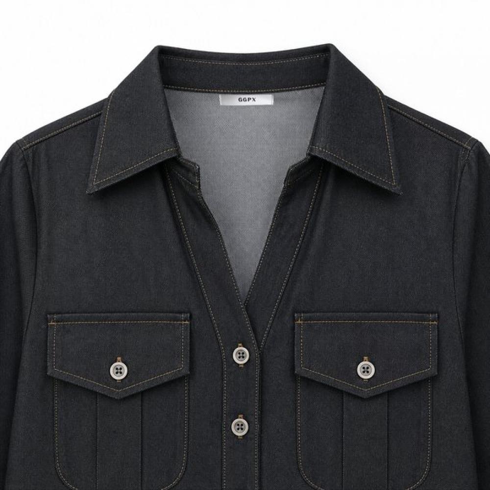 Ggpx New York Collar Neck Chalan Denim Button Shirt Gq8sh046f