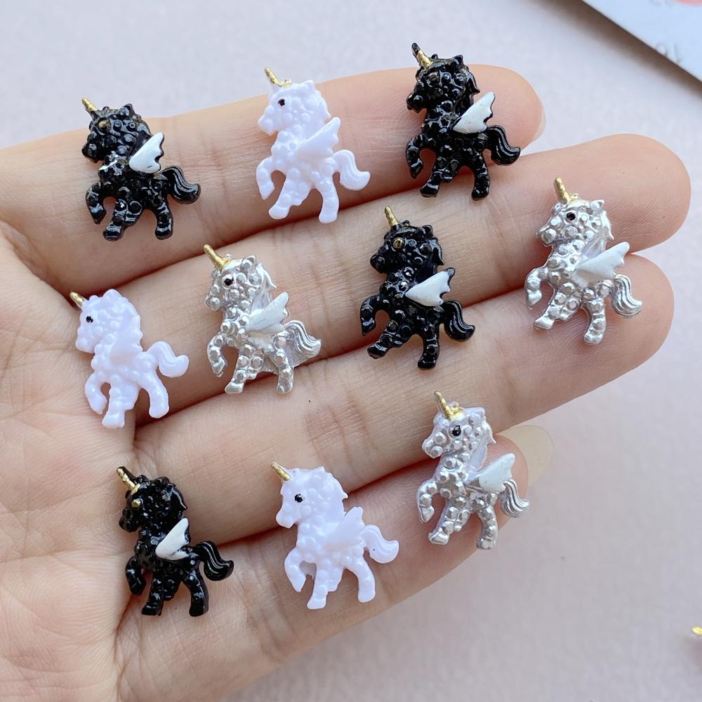 10Pcs Cute Mini Cartoon Unicorn Nail Art Resin Designer Charms DIY Craft For Nail 3D Decorations Jewelry