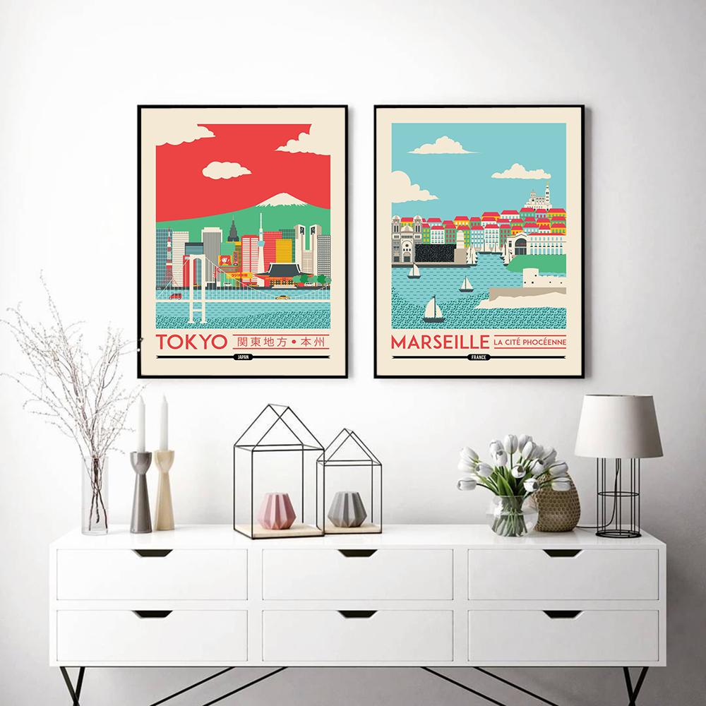 Shanghai Tokyo Seoul Newcastle Cityscape Poster and Print Nordic City View Canvas Painting Color Picture Living Room Home Decor