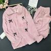 Ensemble Pyjama en Velours 2025 pour Femmes: Joli Nœud, Col Perlé, Vêtements d'Intérieur Chauds et Confortables