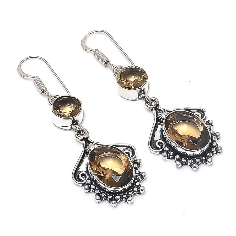 

Дымчатый Топаз Драгоценный Камень Серьга из Стерлингового Серебра 925 пробы 2,17