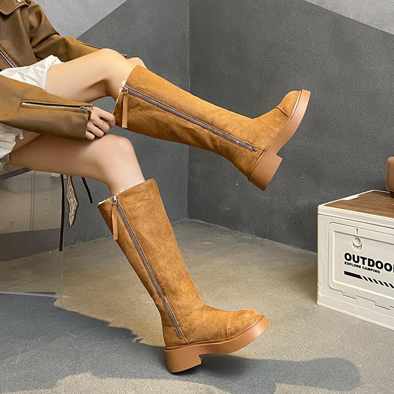 Cowhide Version~ Thick-soled Big Tube Snow Boots Women's Windproof and Cold-resistant Wool Integrated Cotton Shoes New Fashion High Boots