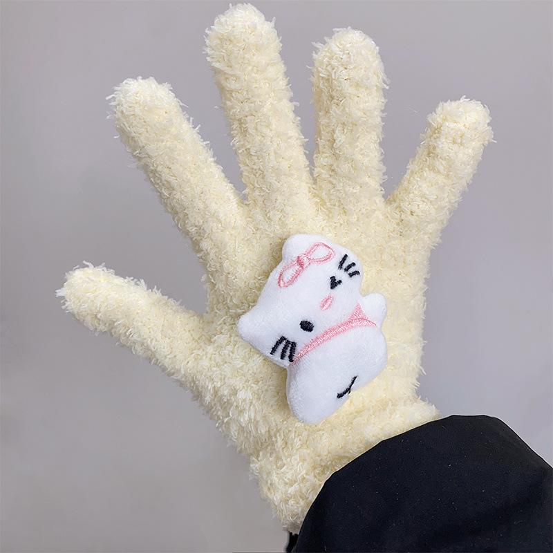 

Cute Sanrio Hello Kitty Pochacco Plush Coral Fleece Cold-Proof Gloves Student Winter Warmer Five-Finger Gloves Kt Christmas Gift жёлтый