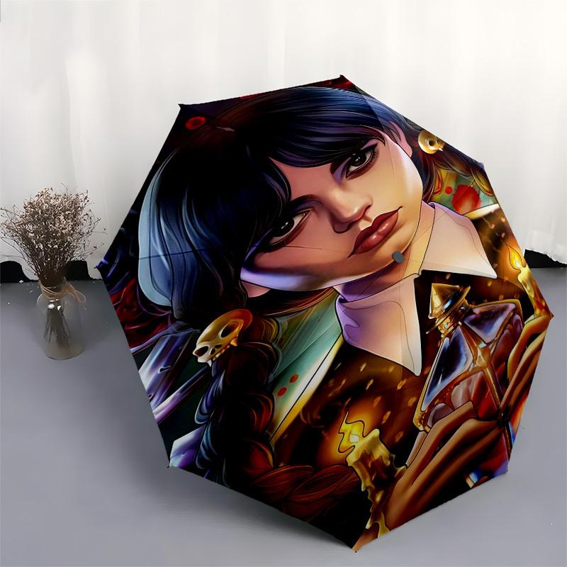 Dark Girl Themed Automatic Opening and Closing Umbrella, Compact Travel Umbrella, Lightweight and Portable, Suitable for Beach Commuting Bus