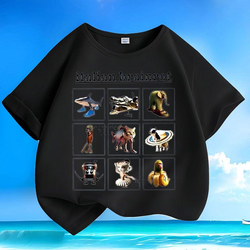 Kinder Freizeit Tungtungtungsahur Holzstabfigur Shan Hai Jing Spitze, Sommer Locker Oberteil für Jungen und Mädchen