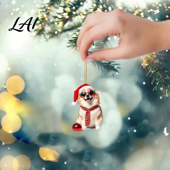 Fashionable Cute Dog Keychain Gift Crown Acrylic Keychain 2D Flat Backpack Lightweight Hanging Ornament Charm Animal Key Ring with Lanyard