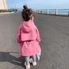 Girl's Spring and Autumn Solid Color Rushing Jacket Long-sleeved Hooded Trench Coat