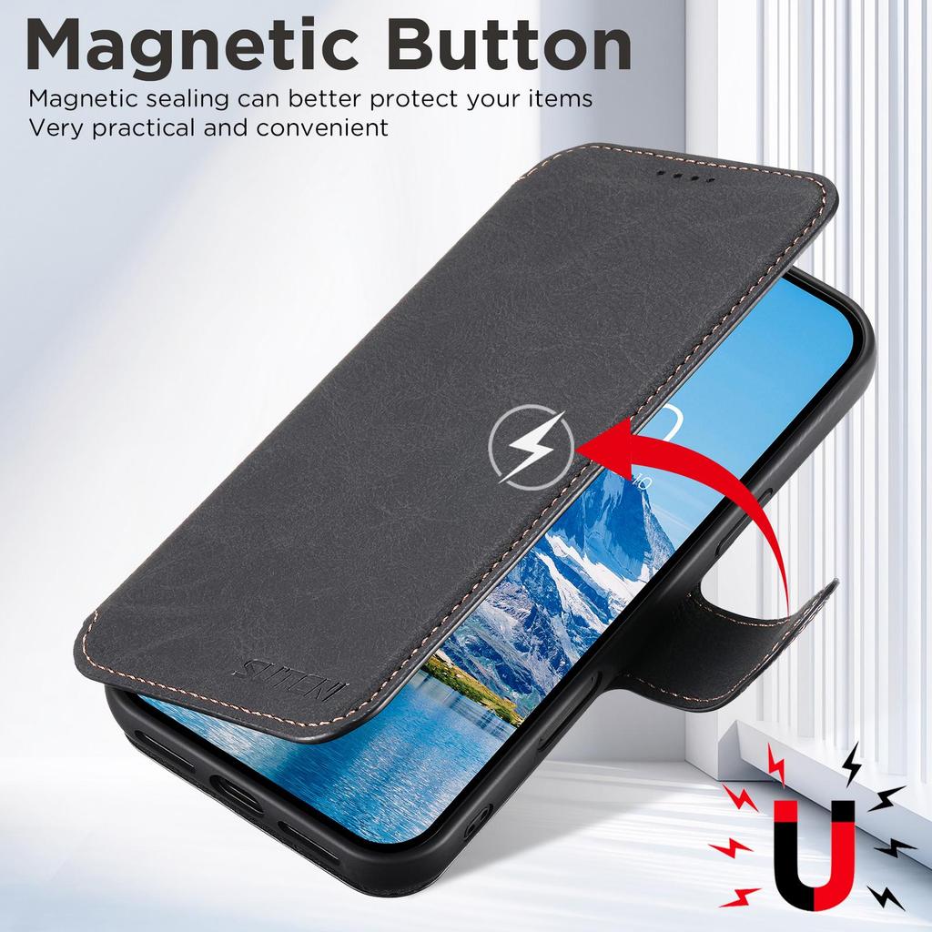 iPhone17ProMax Magnetic Leather Flip Case with Card Slot and Wireless Charging Stand