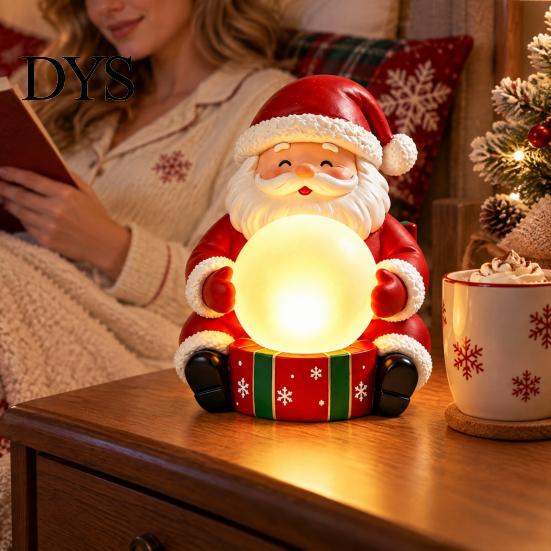 Resin Ornament for Desktop Light Up Santa Claus Figurine, Christmas Statue Holding Glowing Crystal Ball, Warm USB Powered Lamp Night Light,