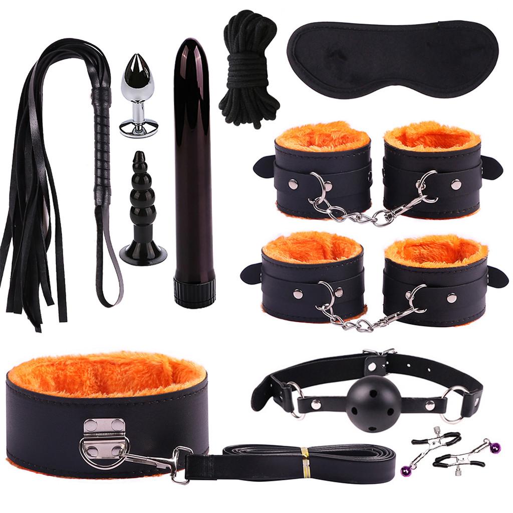 Plüsch Anzug Peitsche Panty Handschellen Vibrator Bindung Spielzeug Set Paar SM Spiel Kit