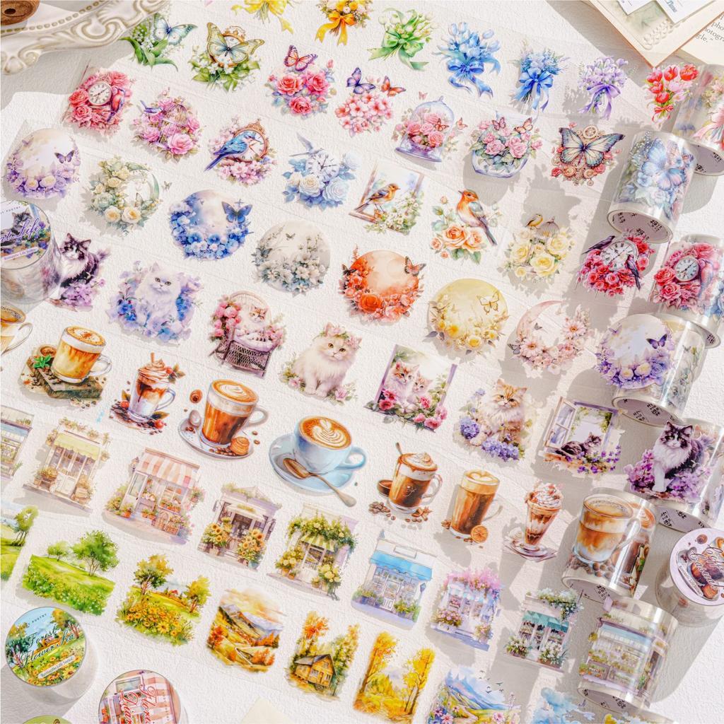 50mm*2m Romantic Life Theme Decoration PET Plant Ledger Material Flower Tape DIY Scrapbooking Hand Made Masking Tape
